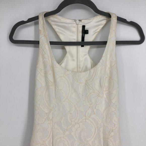 JayGodfrey White Paisley Jacquard Scoop Neck Front Slit Midi Length Dress 0 - Picture 6 of 7